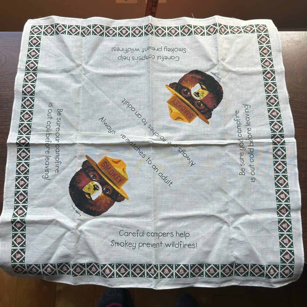 Vintage Handkerchief Bandana Smokey the Bear 80s Campfire Safety Tips 20X20”